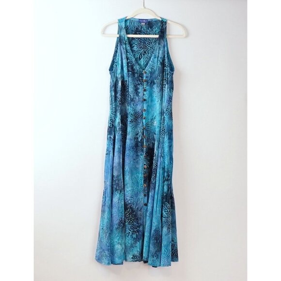 Mexicali Blues Button Front Midi Maxi Dress Sunflower Blue Tie Dye - Small - Picture 1 of 8